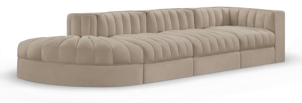 Rummi - Velvet Performance Fabric Upholstered 4 Piece Modular Sectional With Reverse Corner Chair