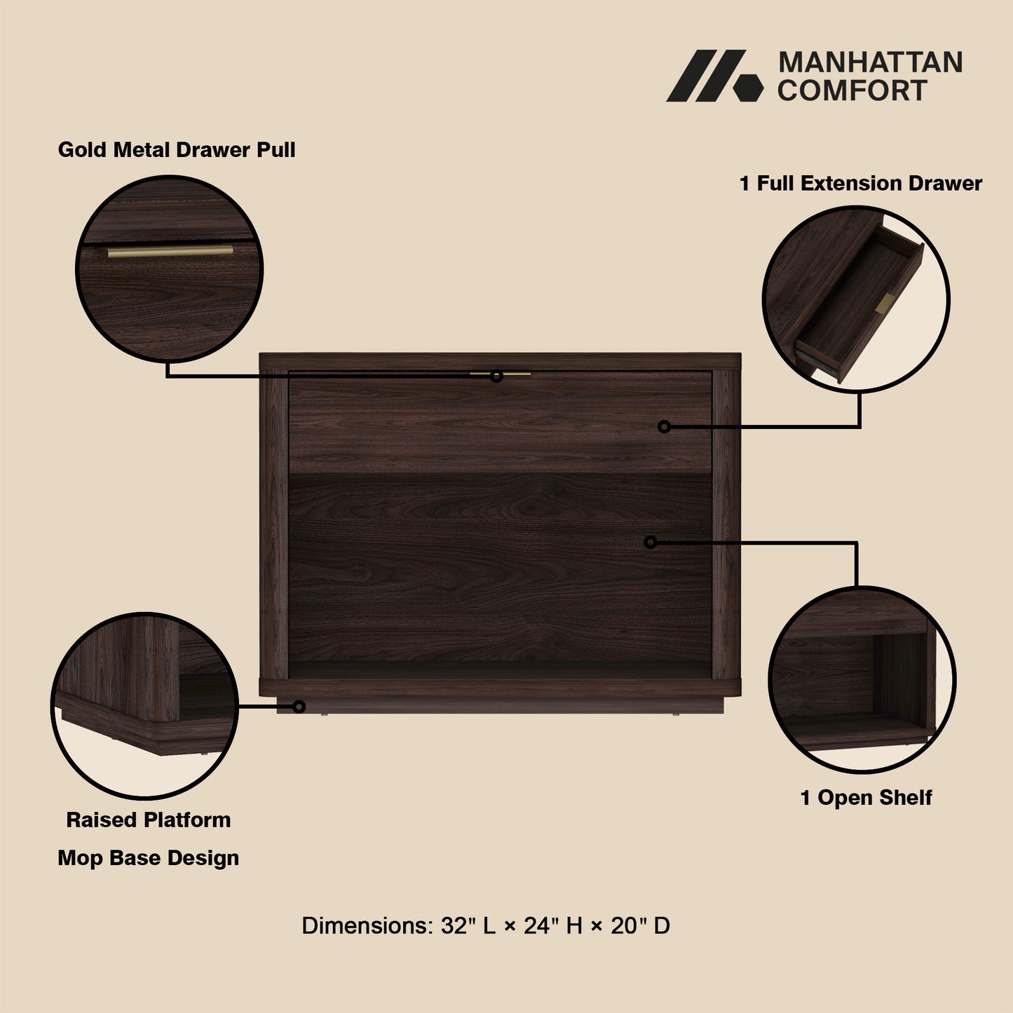 Manhattan Evelyn - 1-Drawer Nightstand