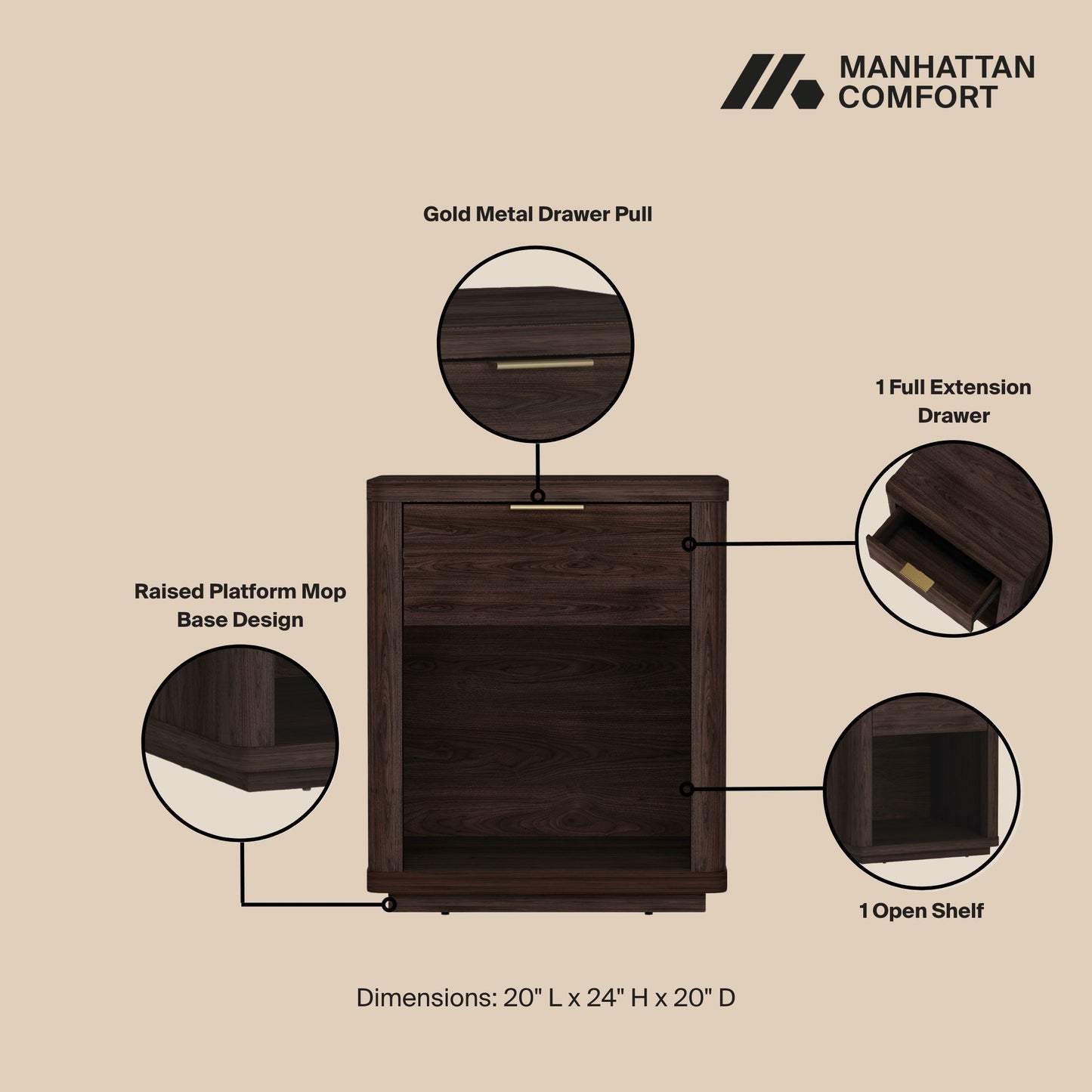 Manhattan Evelyn - 1-Drawer Nightstand