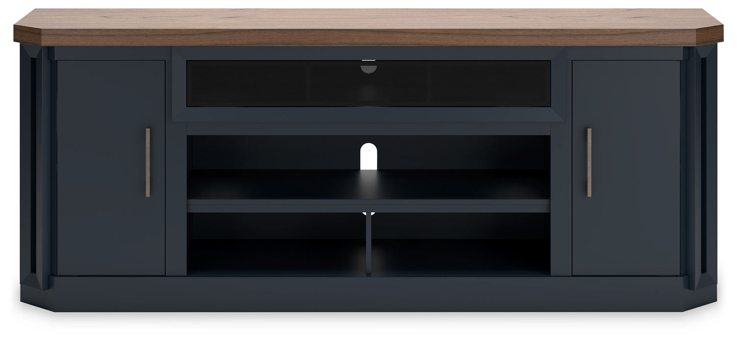 Landocken - XL TV Stand W/Fireplace Option - Brown / Blue