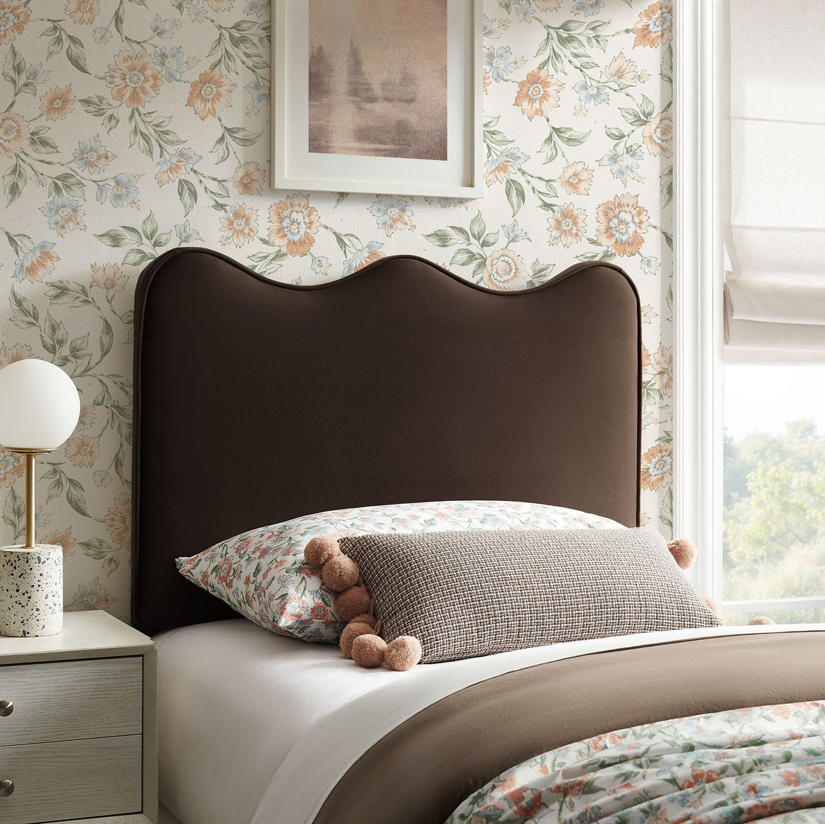 Athena Upholstered Headboard - Twin, Chocolate Brown