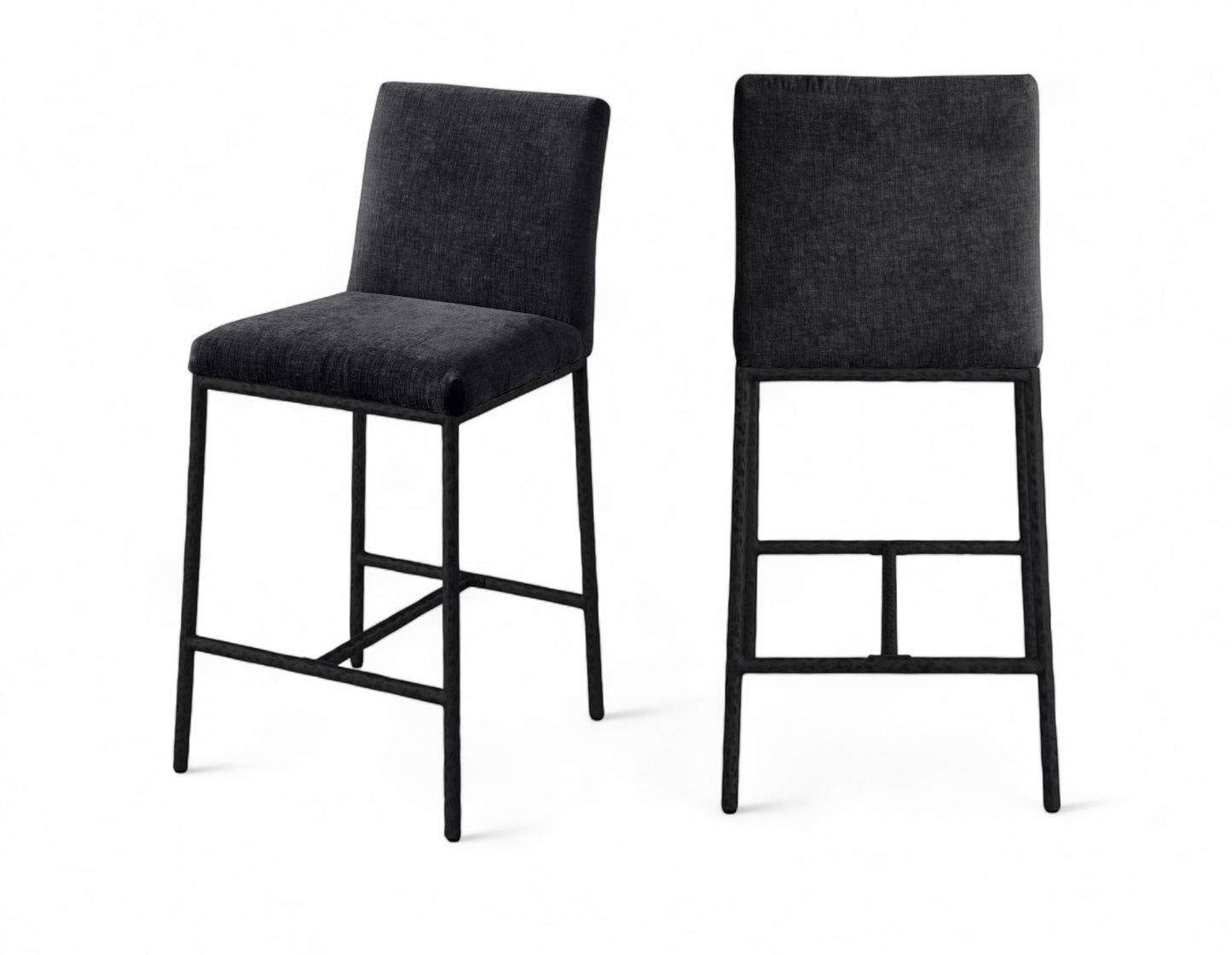Reeves - Chenille Fabric Upholstered Counter Stool (Set of 2) - Black Base