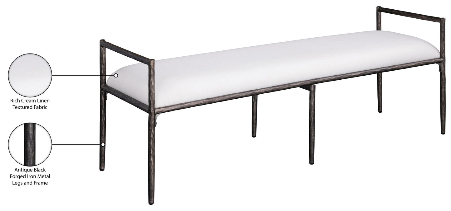 Axis - Linen Textured Cream Fabric Upholstered Bench