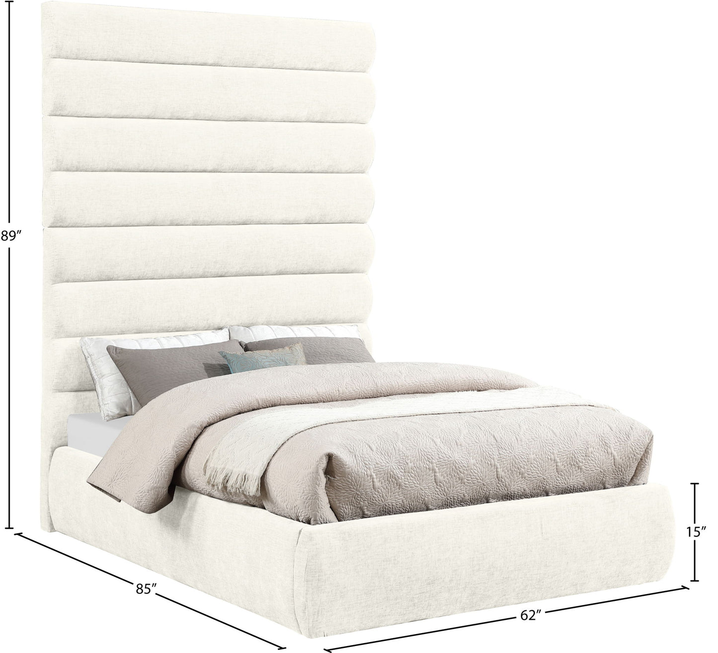 Adam - Chenille Fabric Bed With 89" Headboard