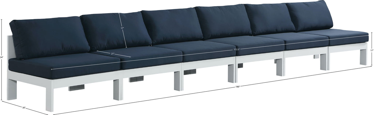 Nizuc - Outdoor Patio 6 Seat Armless Modular Sofa With White Frame
