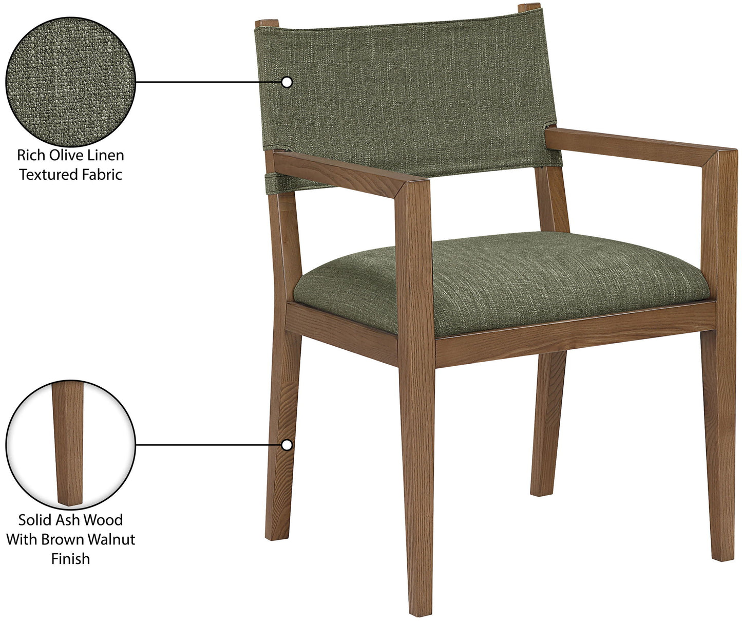 Avon - Linen Textured Performance Fabric Dining Arm Chair
