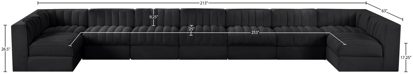 Rummi - Armless Velvet Performance Fabric Upholstered 9 Piece Modular Sectional