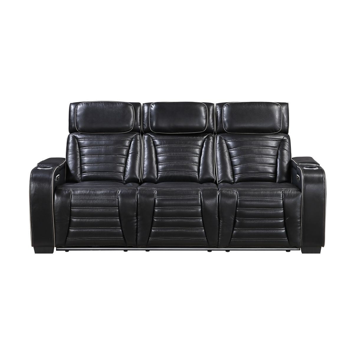 Cyber Power Double Reclining Sofa with Center Drop-Down Cup Holders, Power Headrests, Storage Arms(Top and Side) ,Cup holders, Reading Lights, Wireless Charger, Air Massage, Heat, LED Lighting and Charging Ports