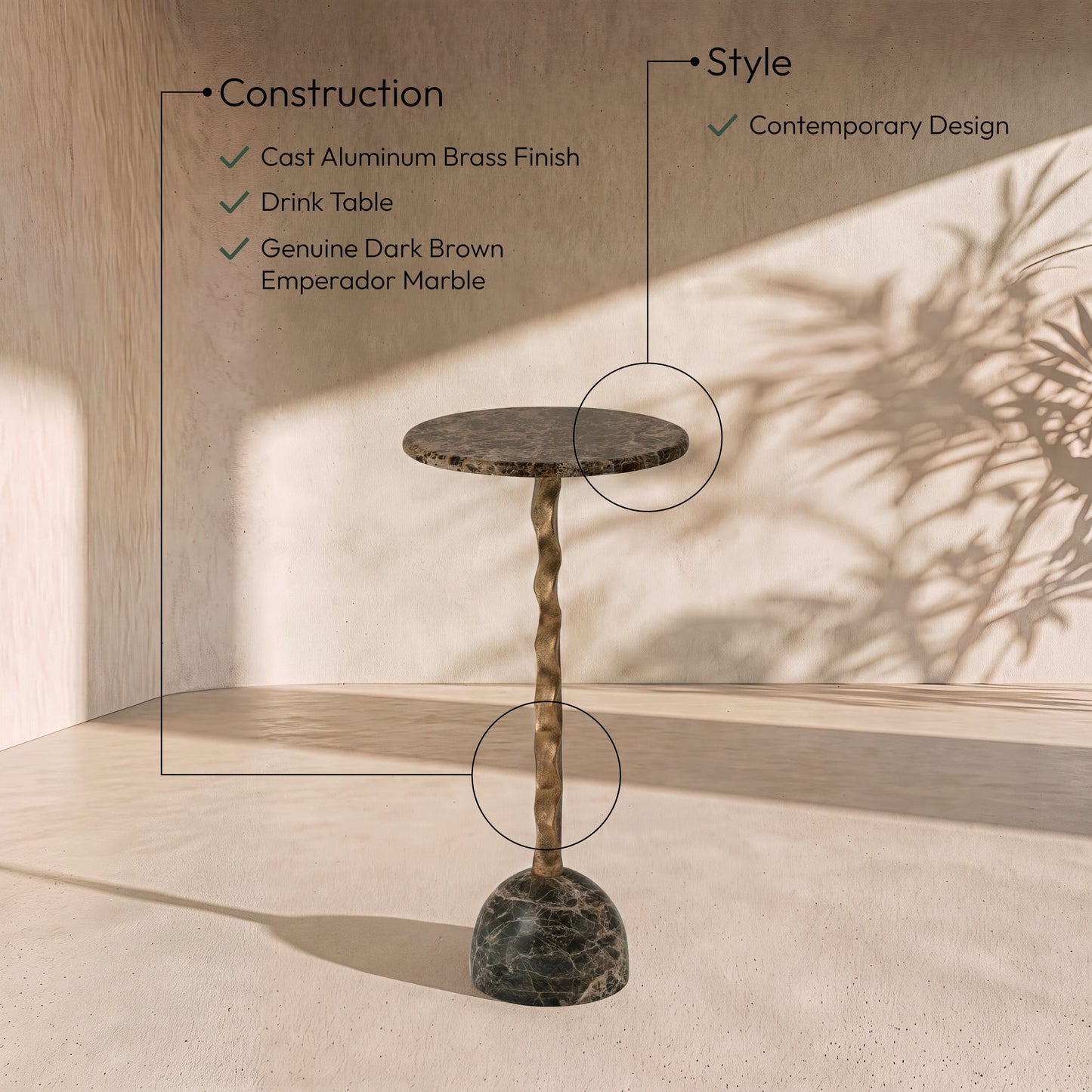 Helix - Genuine Marble Top And Aluminum Base End / Side Table