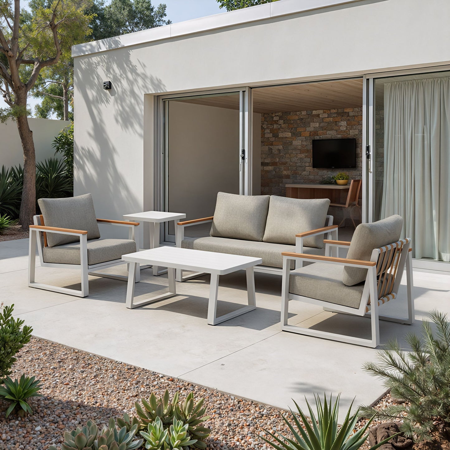 Welt - Outdoor Armchair - Taupe / White