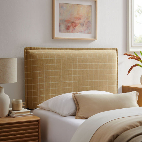 Camille Checkered Linen Blend Headboard - Twin, Hemp Windowpane Check
