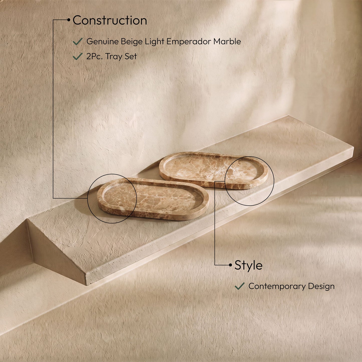 Vanta - Genuine Marble Tray (Set of 2)