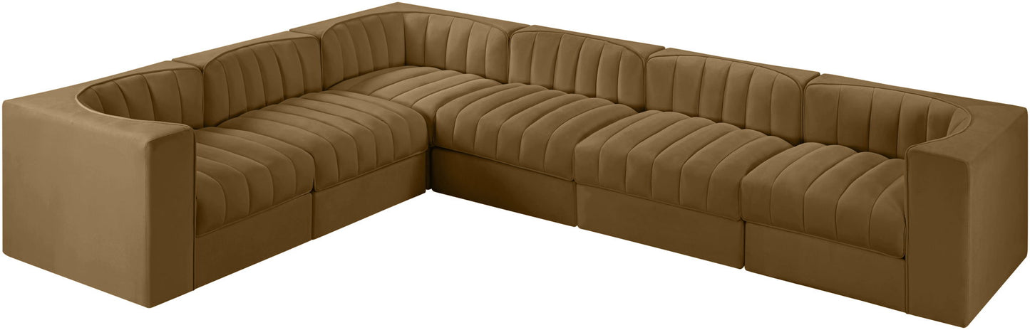 Rummi - Velvet Performance Fabric Upholstered 6 Piece Modular Sectional (With 3 Corner Chairs)