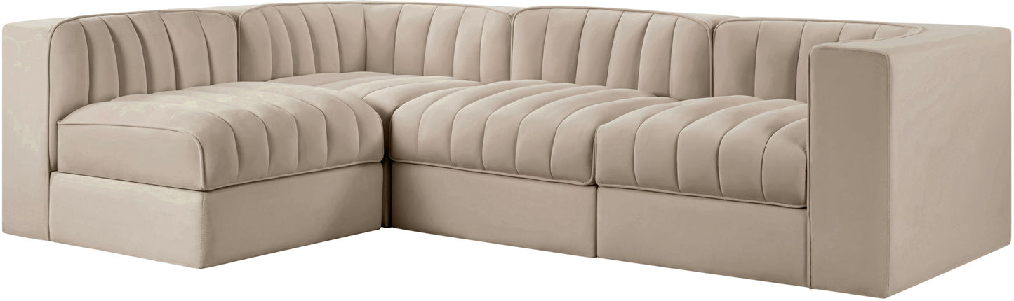 Rummi - Velvet Performance Fabric Upholstered 4 Piece Modular Sectional