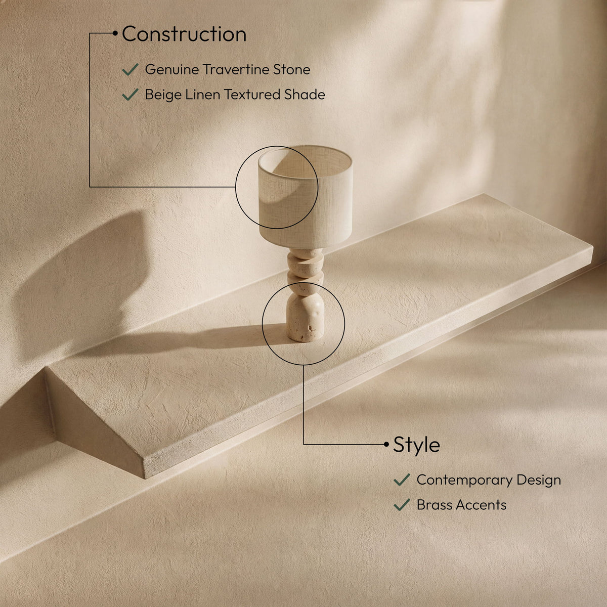 Opus - Travertine, Linen Textured Fabric And Brass Table Lamp - Travertine