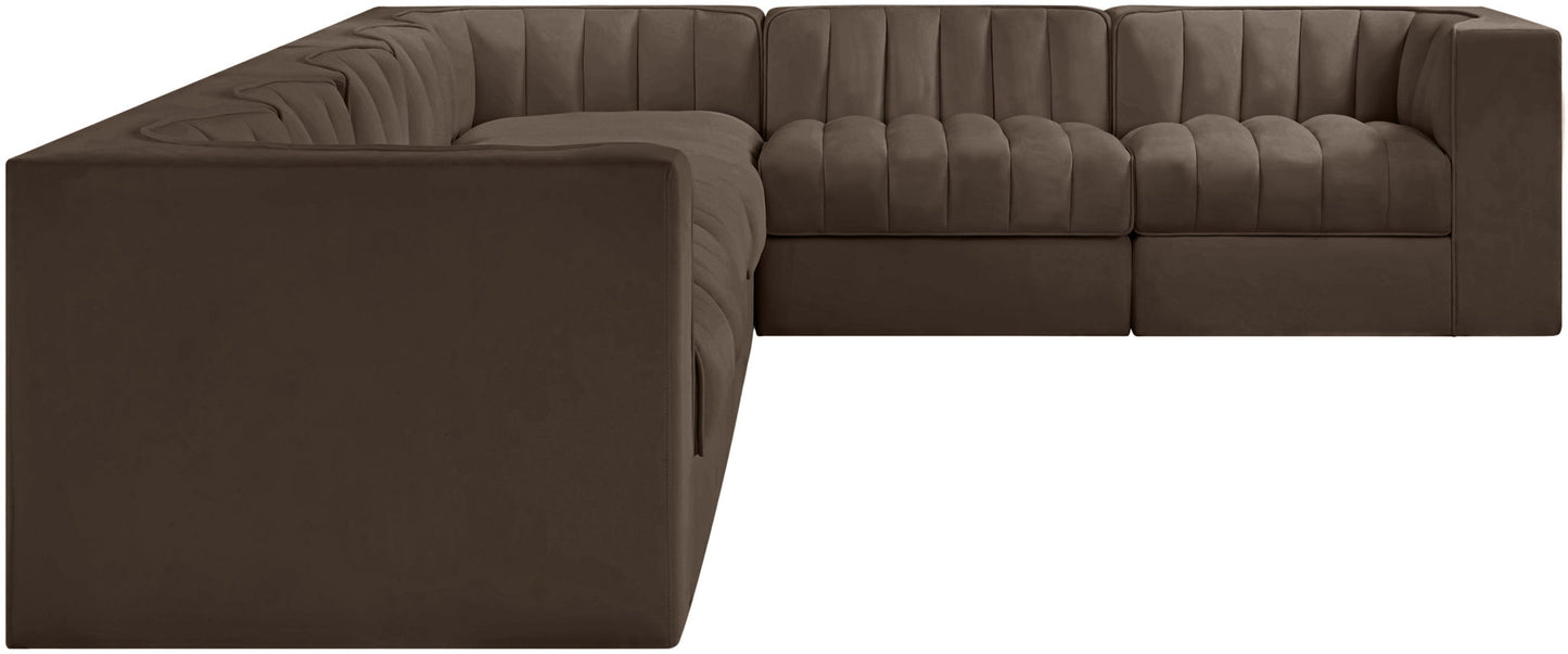 Rummi - Velvet Performance Fabric Upholstered 7 Piece Modular Sectional (With 3 Corner Chairs)