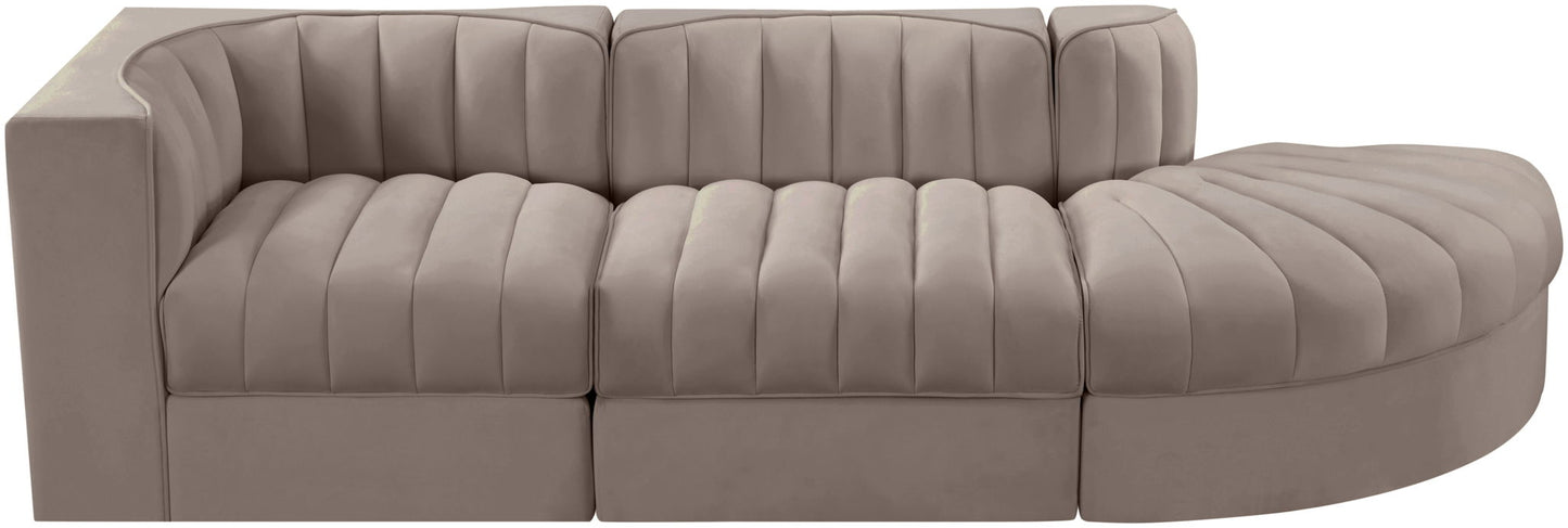 Rummi - Velvet Performance Fabric Upholstered 3 Piece Modular Sectional