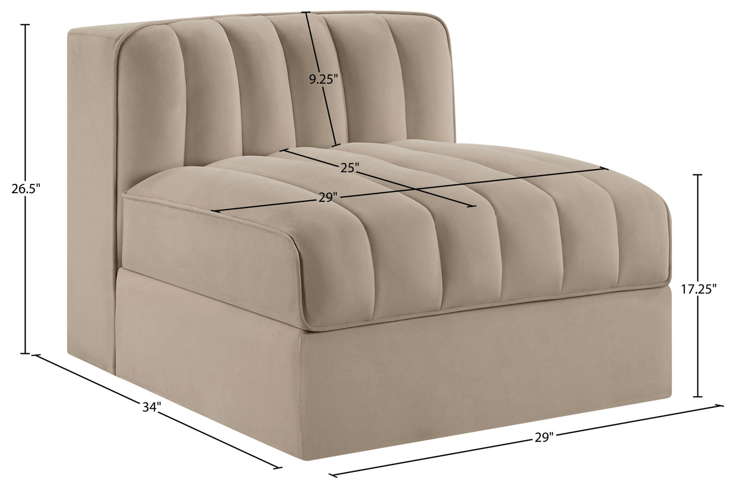 Rummi - Velvet Performance Fabric Upholstered Modular Armless Chair