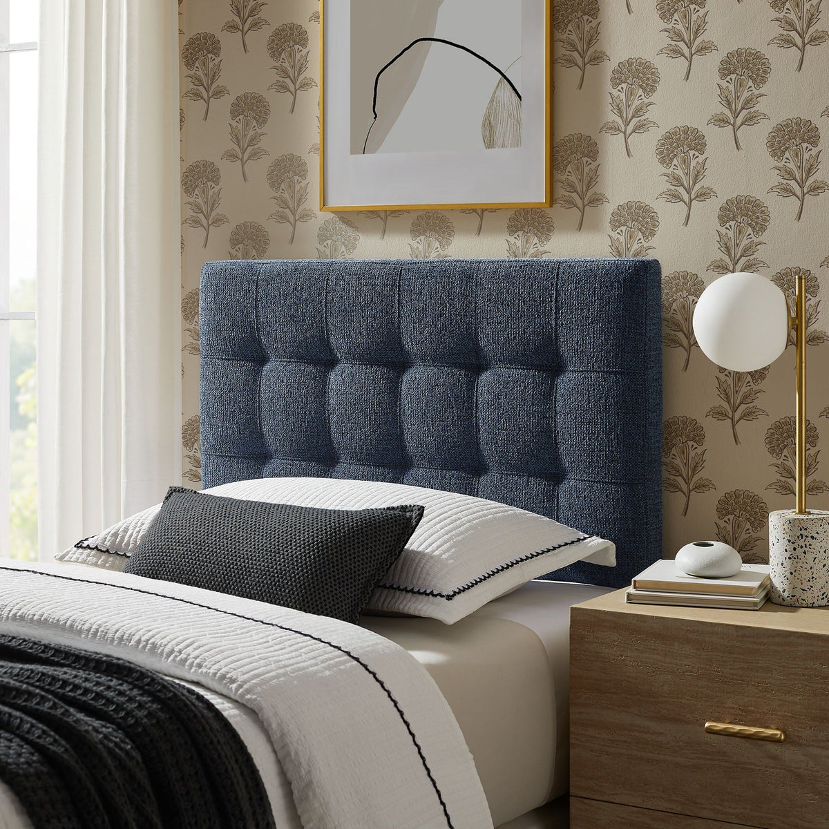 Lily Upholstered Fabric Headboard - Twin, Navy Chenille