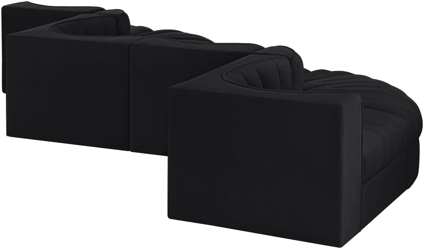 Rummi - Rounded Velvet Performance Fabric Upholstered 6 Piece Modular Sectional