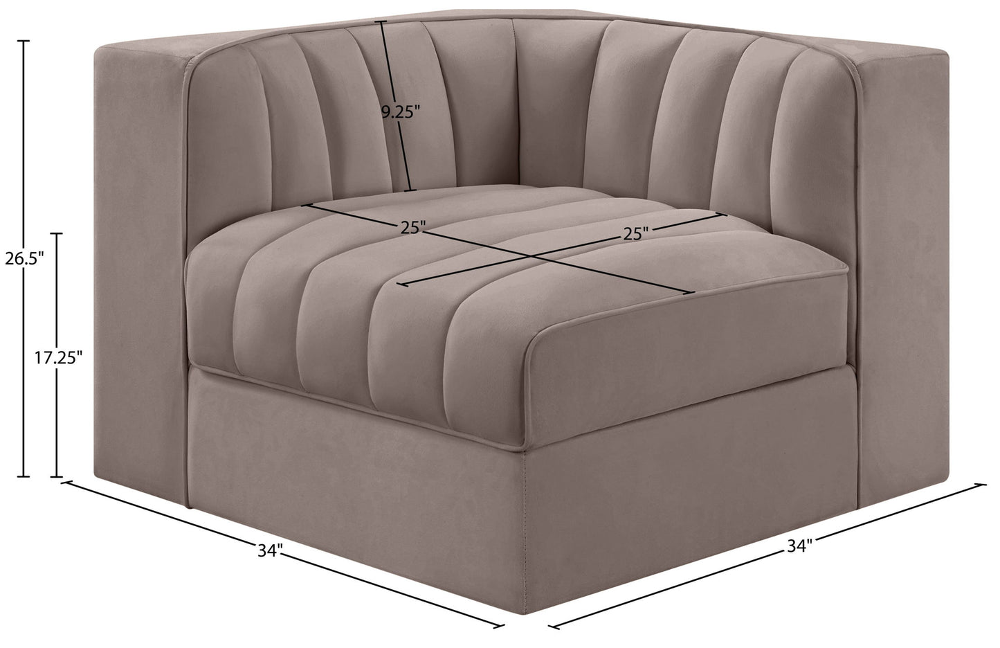 Rummi - Velvet Performance Fabric Upholstered Modular Corner Chair