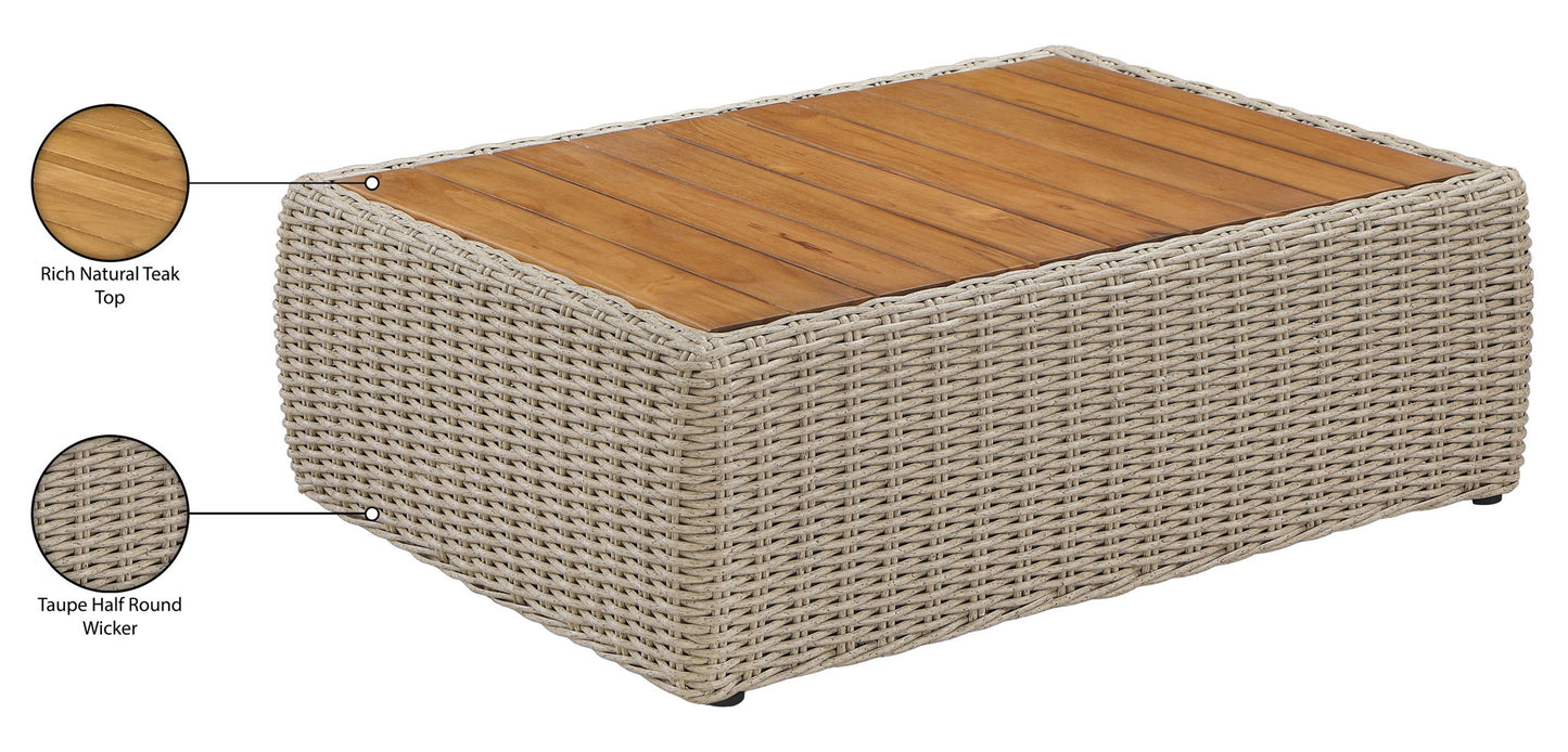 Seacrest - Teak Wood And Wicker Outdoor Patio Coffee Table