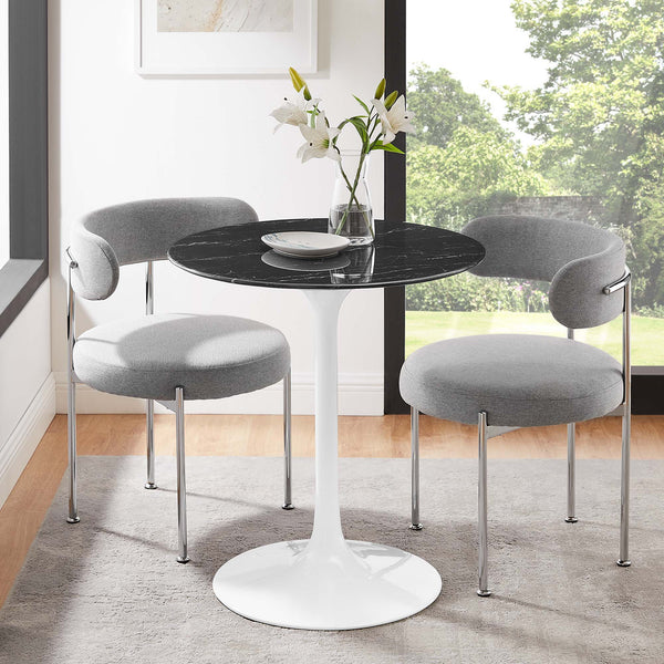 Lippa Round 28" Dining Table - Faux Marble, White Black