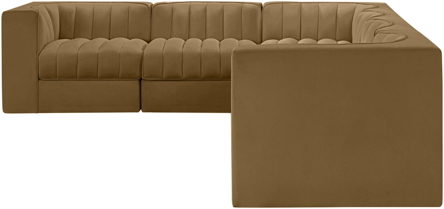 Rummi - Velvet Performance Fabric Upholstered 6 Piece Modular Sectional (With 3 Corner Chairs)
