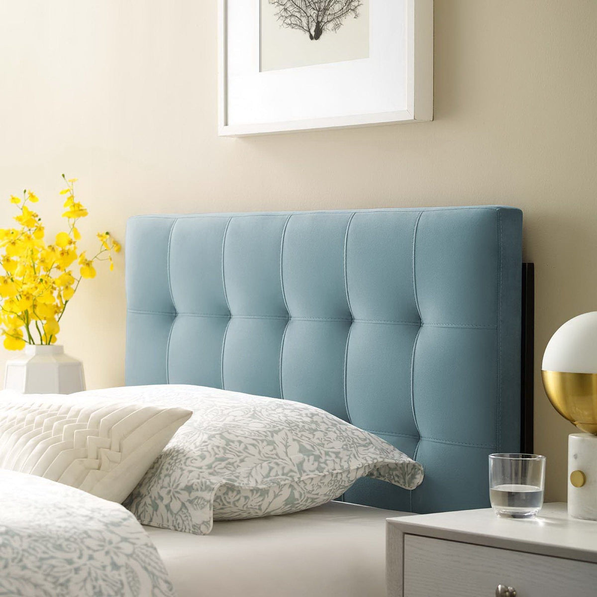 Lily Biscuit Tufted Performance Velvet Headboard - Twin, Light Blue