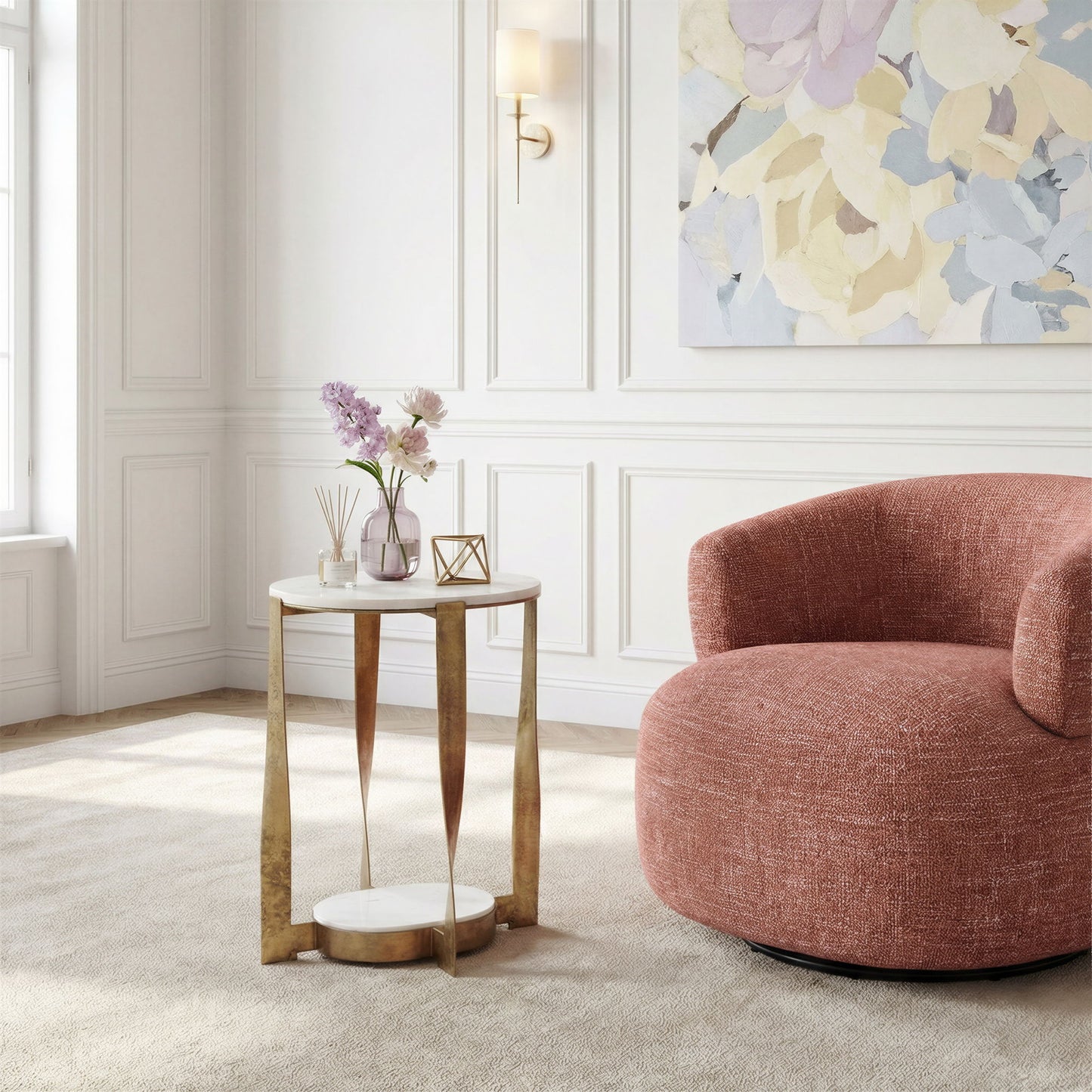 Orion - Accent Table - White / Brass