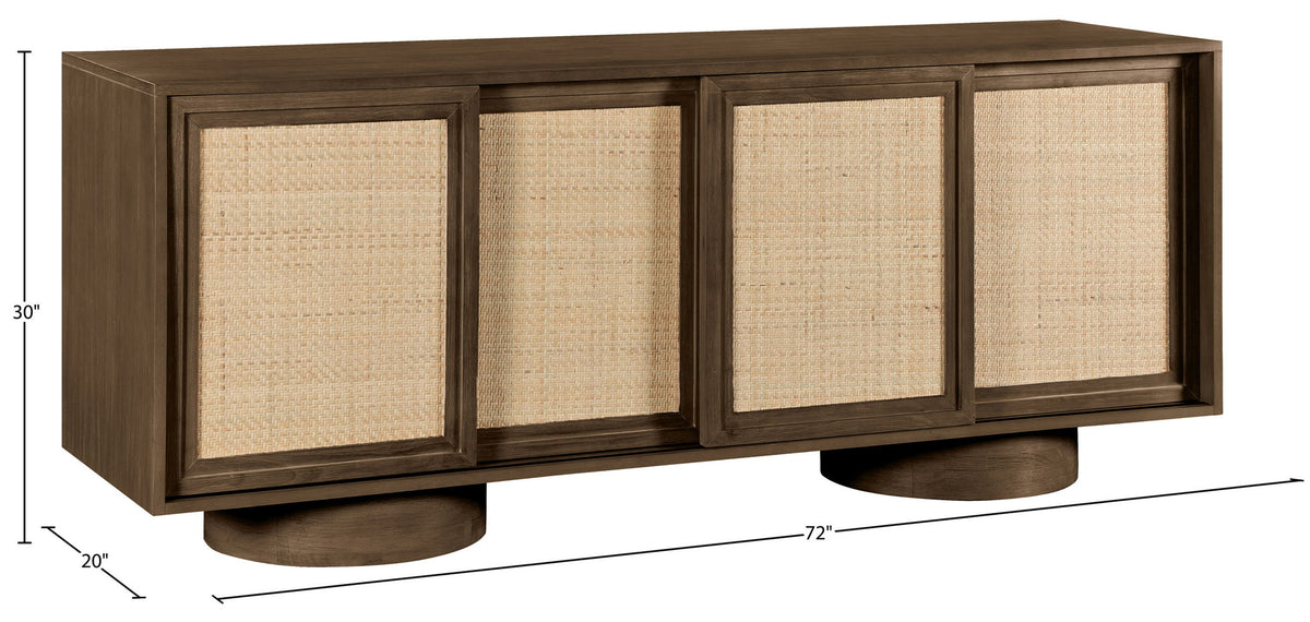 Windsor - Solid Wood And Brown Cane Sideboard / Buffet With Cylindrical Legs - Brown