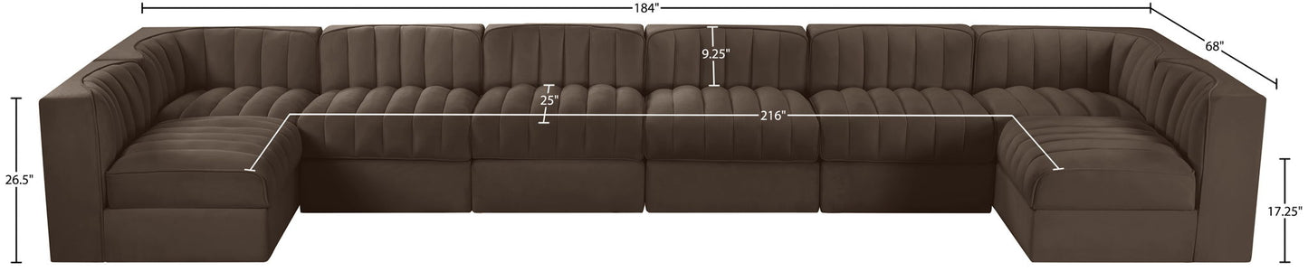 Rummi - Velvet Performance Fabric Upholstered 8 Piece Modular Sectional (With 2 Corner Chairs)