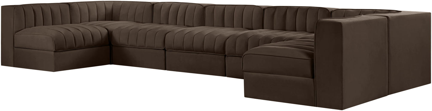 Rummi - Velvet Performance Fabric Upholstered 7 Piece Modular Sectional (With 2 Corner Chairs)