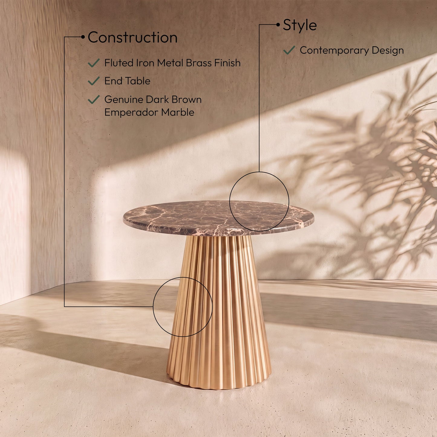 Cindra - Genuine Marble Top And Iron Base Table
