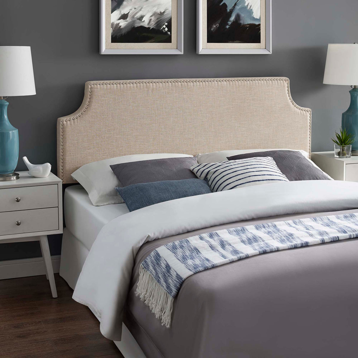 Laura Upholstered Fabric Headboard - Queen, Beige