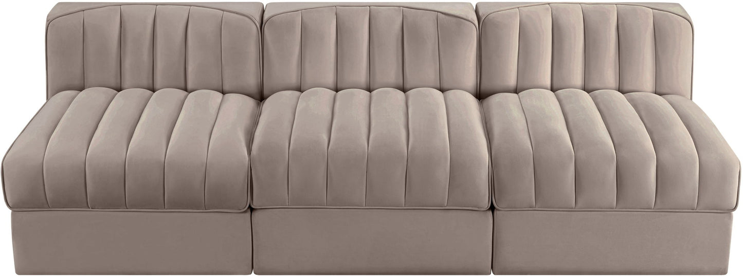 Rummi - Velvet Performance Fabric Upholstered 3 Piece Modular Armless Sofa