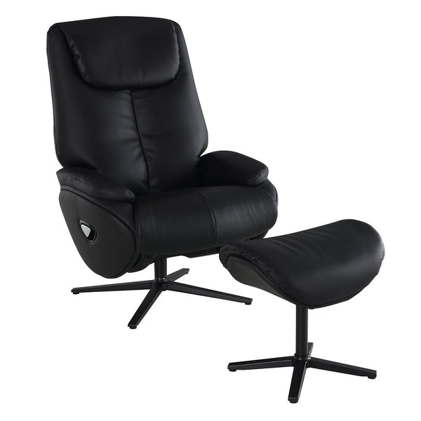 Labonita - Motion Accent Chair With Swivel & Ottoman - Black Top Grain Leather & Black
