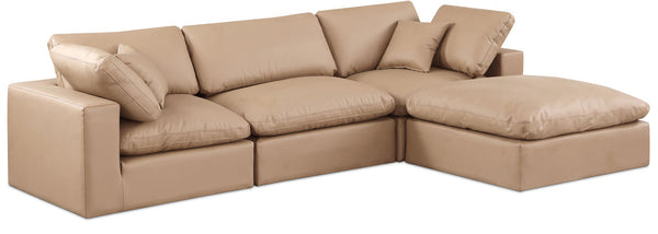 Comfy - 4 Piece Faux Leather Modular Sectional With Chaise - Tan