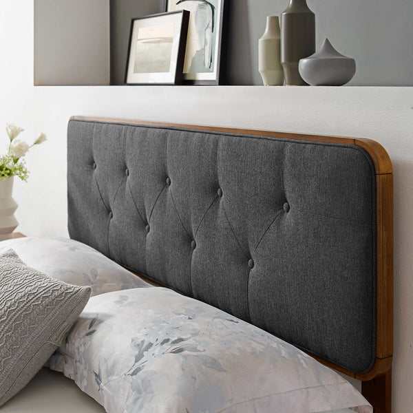 Collins Tufted Fabric and Wood Headboard - Twin, Walnut Charcoal