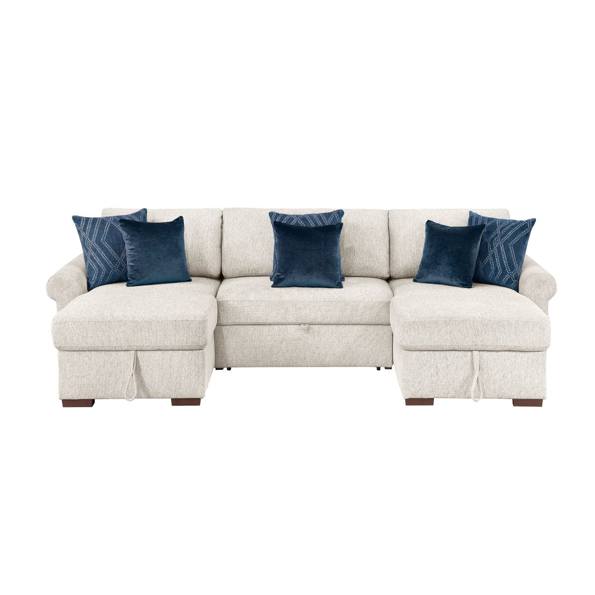 Isla 3-Piece Sectional with Two Reversible Chaises, Pull-out Bed, Hidden Storage, Click Motion Back and Two Roll Arms