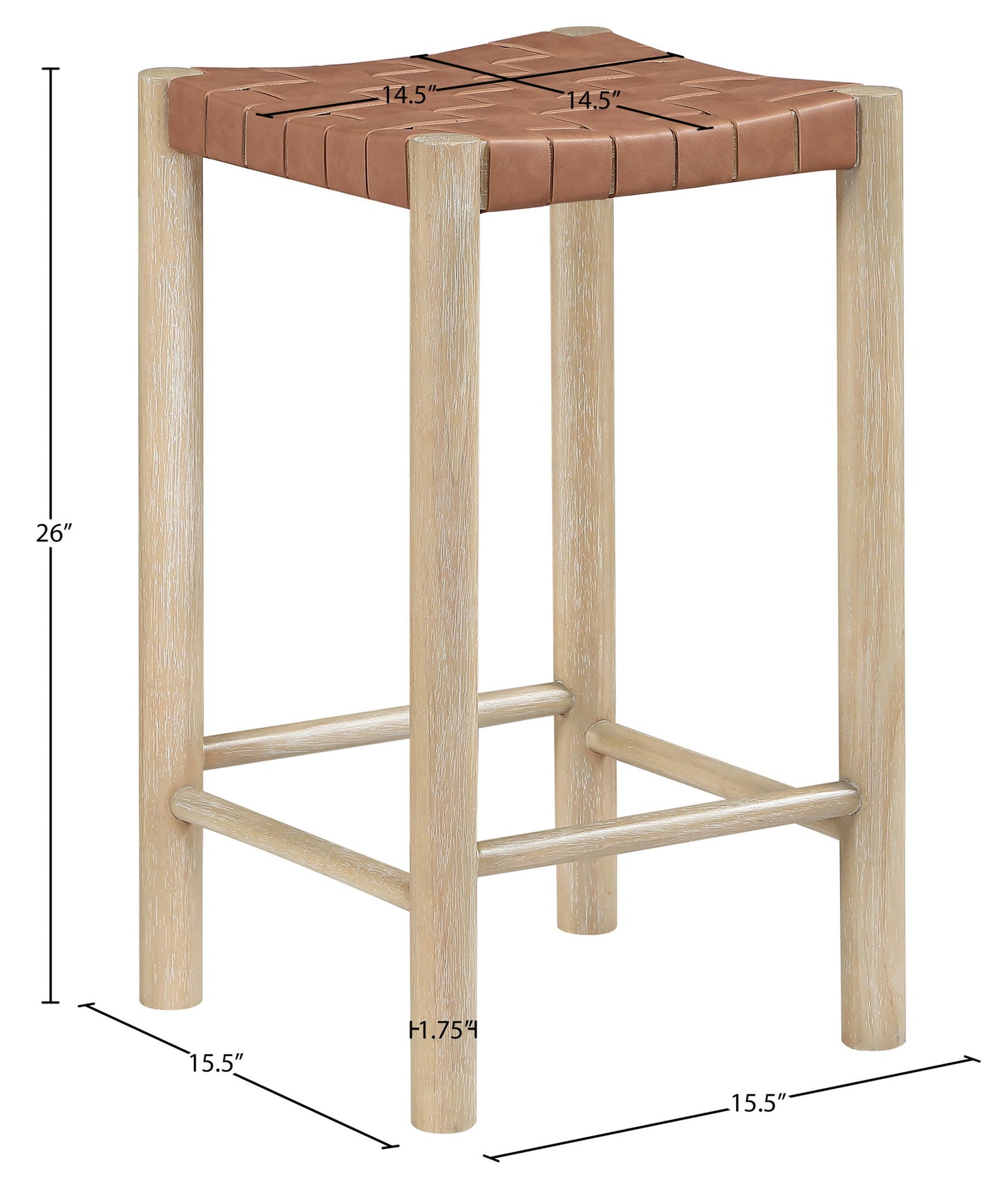 Entwine - Vegan Leather Upholstered Backless Counter Stool - Painted Natural