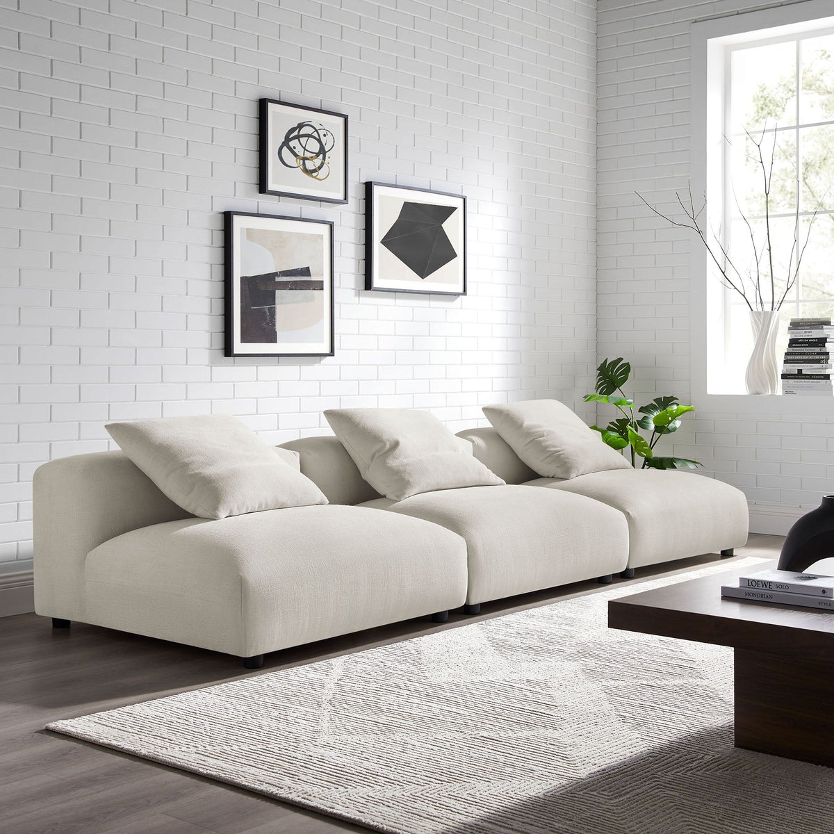 Solace 3-Piece Modular Upholstered Fabric Sofa - Salt
