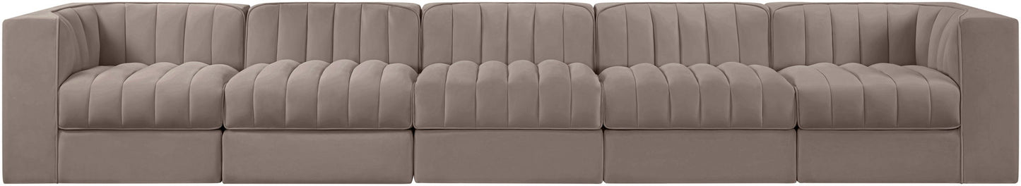 Rummi - Velvet Performance Fabric Upholstered 5 Piece Modular Sofa