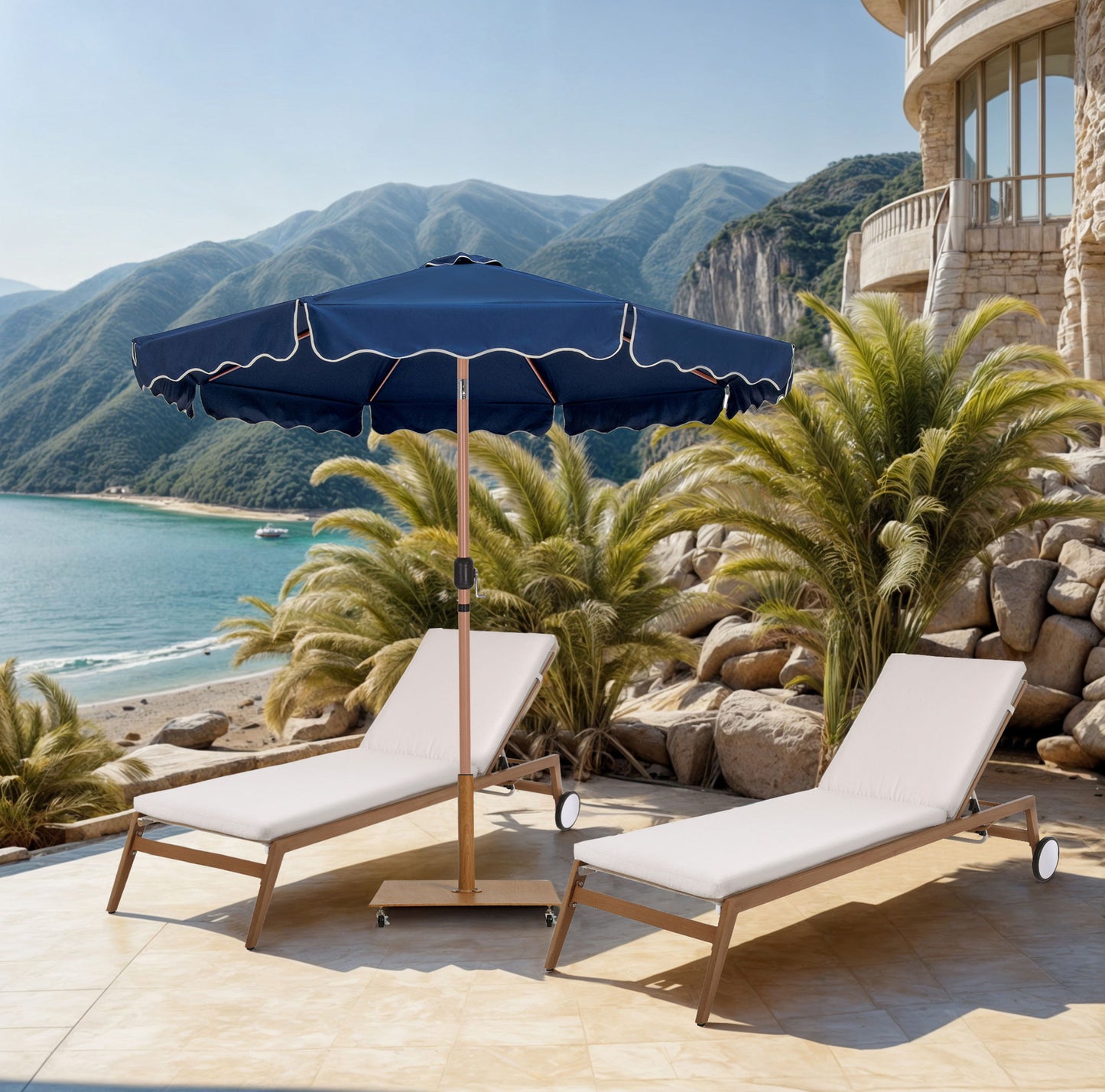 Amalfi - Aluminum Patio Umbrella - Light Brown Base / Light Brown Pole