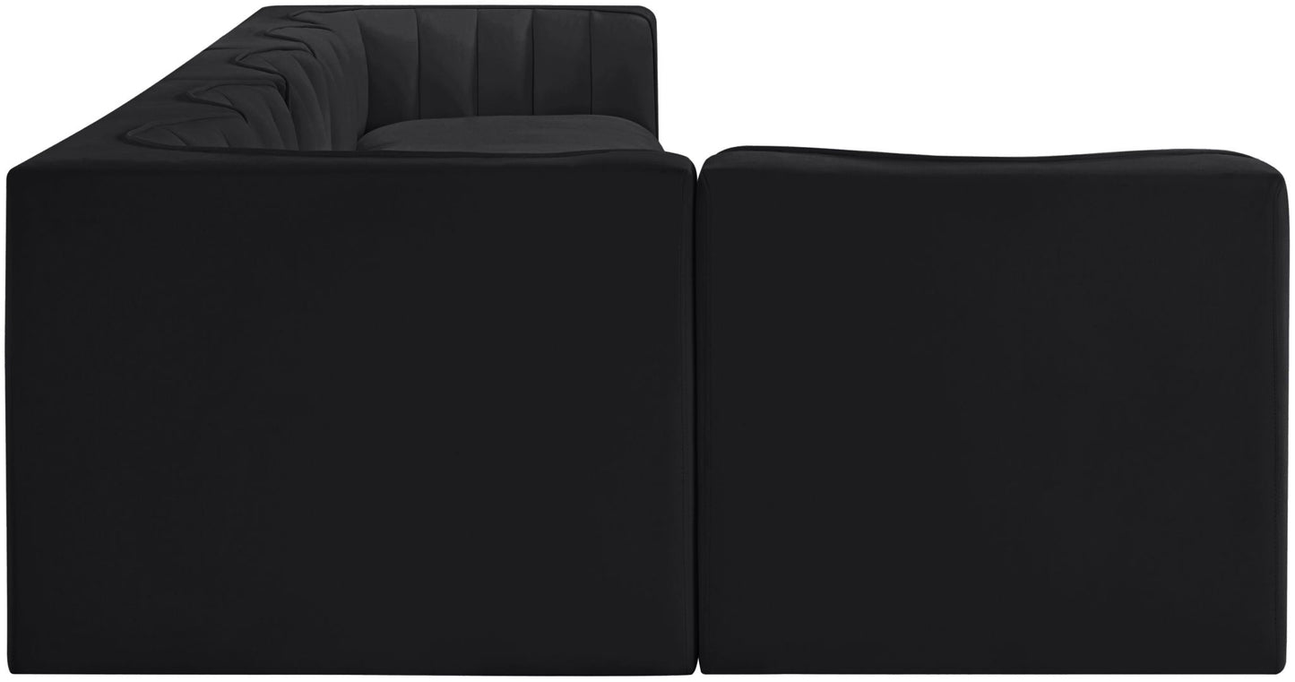 Rummi - Velvet Performance Fabric Upholstered 6 Piece Modular Sectional, L-Shaped (Right)