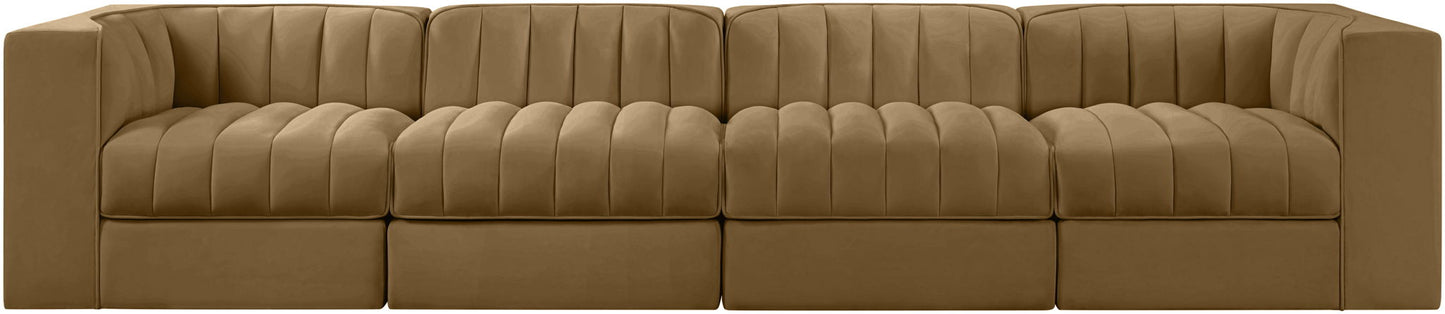 Rummi - Velvet Performance Fabric Upholstered 4 Piece Modular Sofa