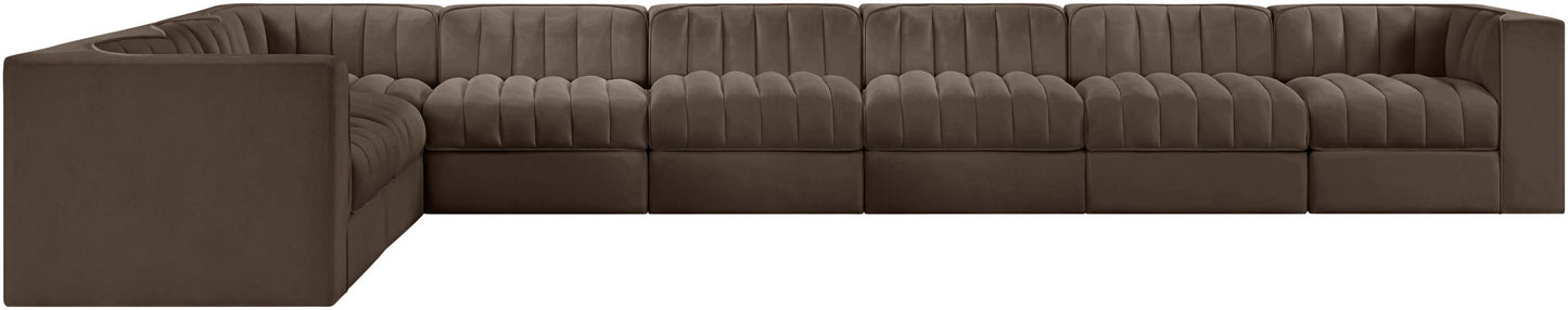Rummi - Velvet Performance Fabric Upholstered 8 Piece Modular Sectional (With 3 Corner Chairs)