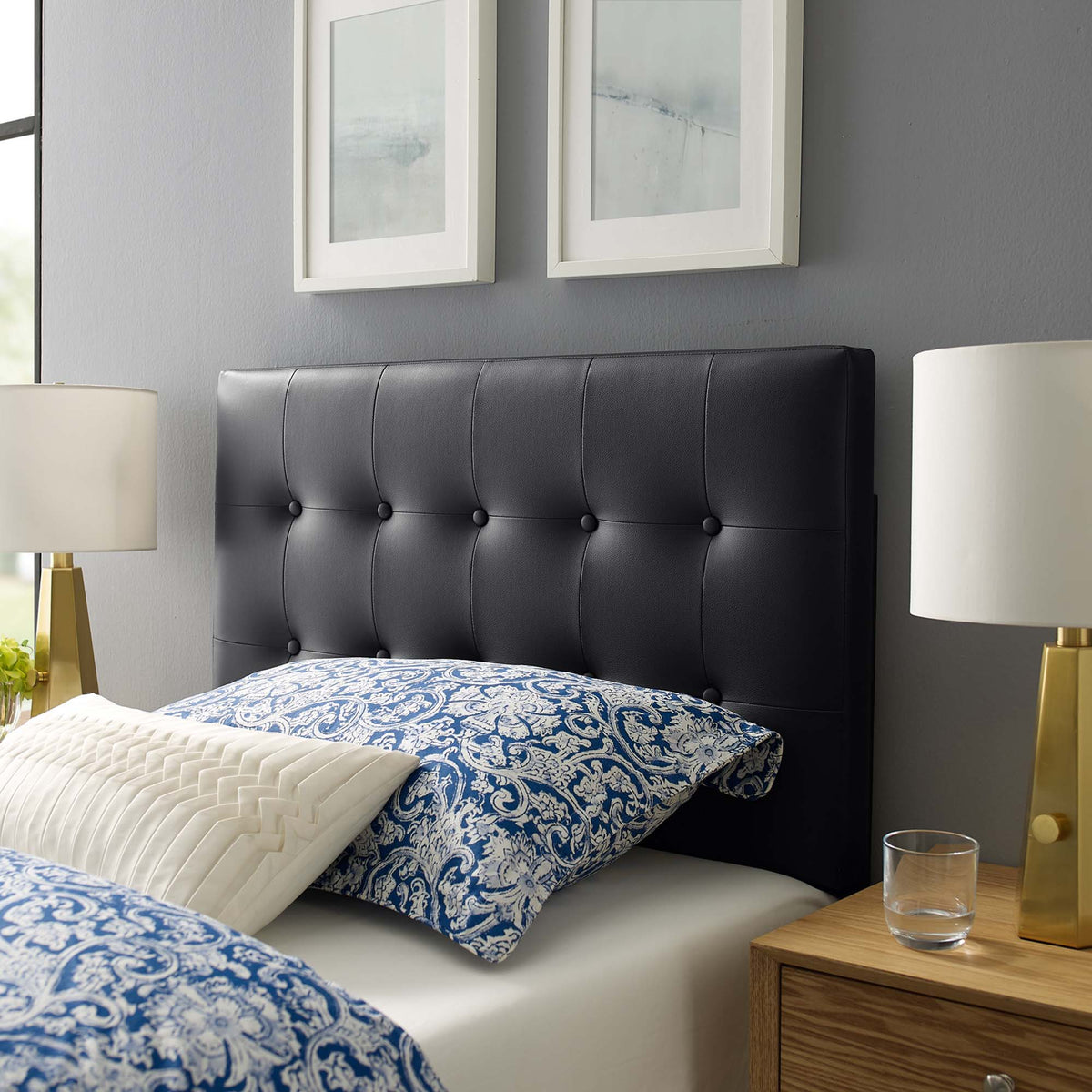 Emily Upholstered Vinyl Headboard - Twin, Black