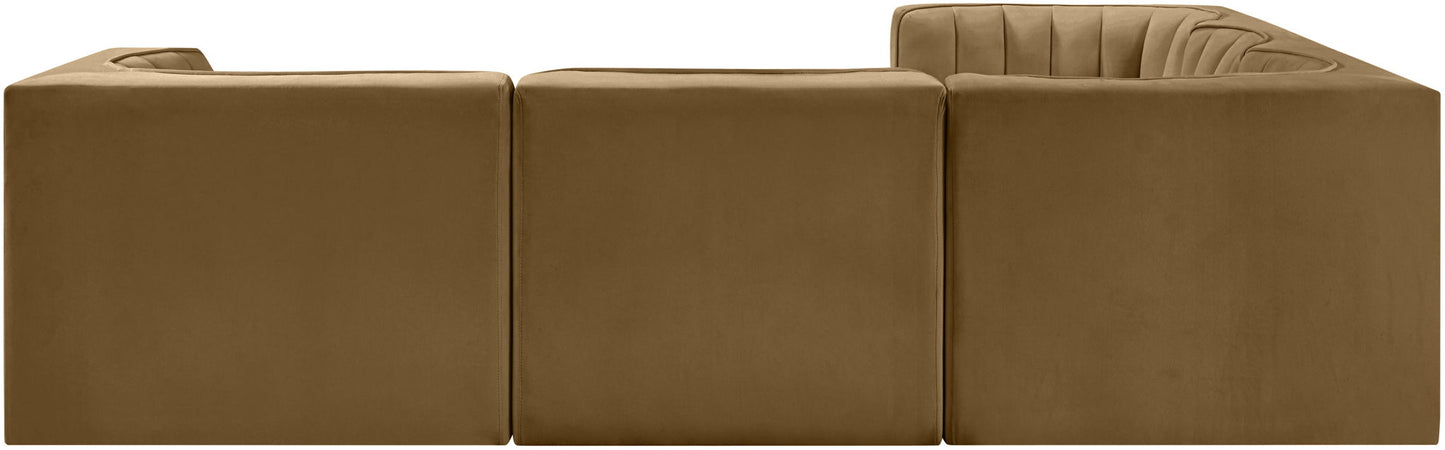 Rummi - Symmetrical Velvet Performance Fabric Upholstered 5 Piece Modular Sectional