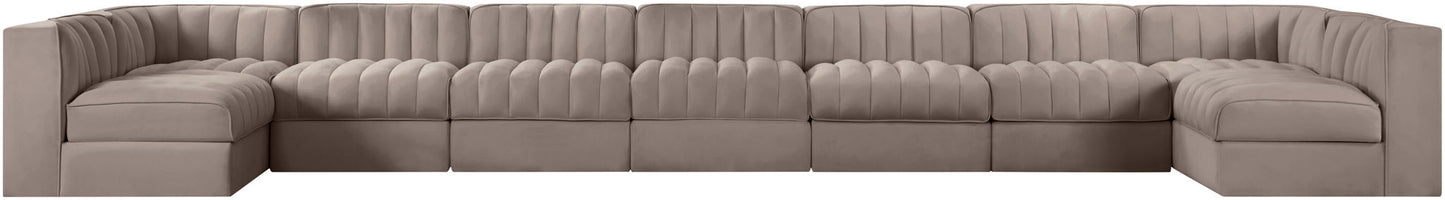 Rummi - Armless Velvet Performance Fabric Upholstered 9 Piece Modular Sectional